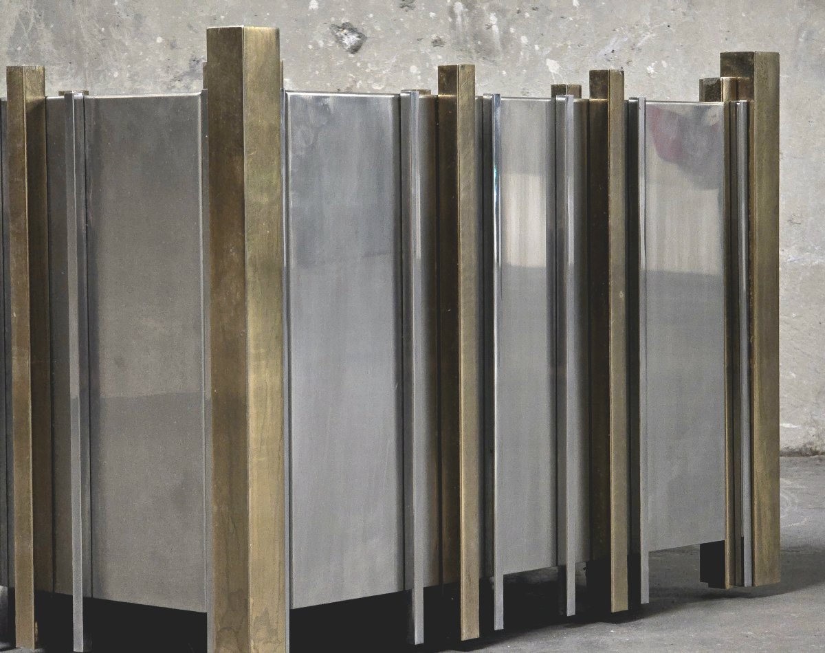 Nucci Valsecchi  – Chrome-plated Metal And Brass Planter, Italy, 1970s-photo-7
