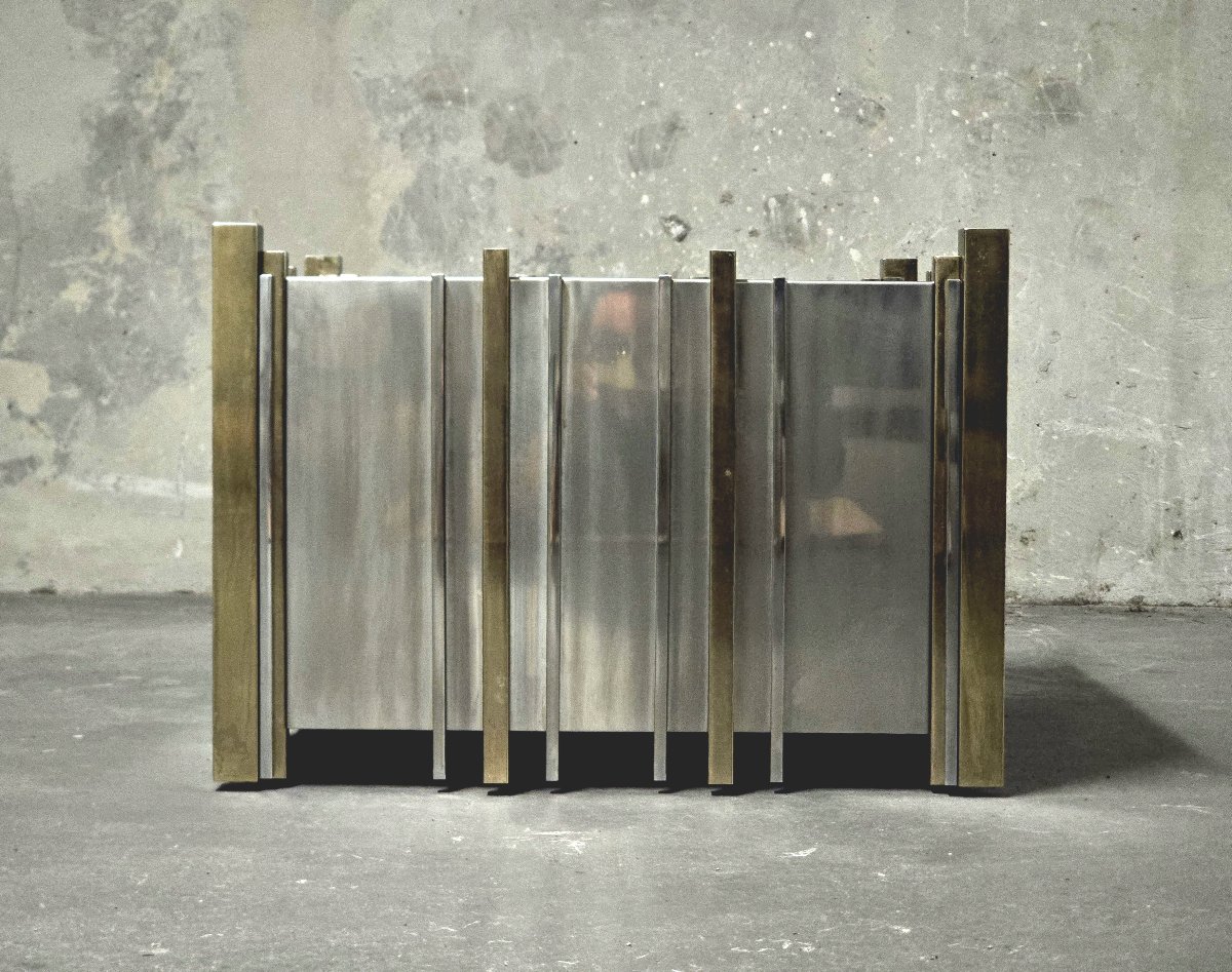 Nucci Valsecchi  – Chrome-plated Metal And Brass Planter, Italy, 1970s
