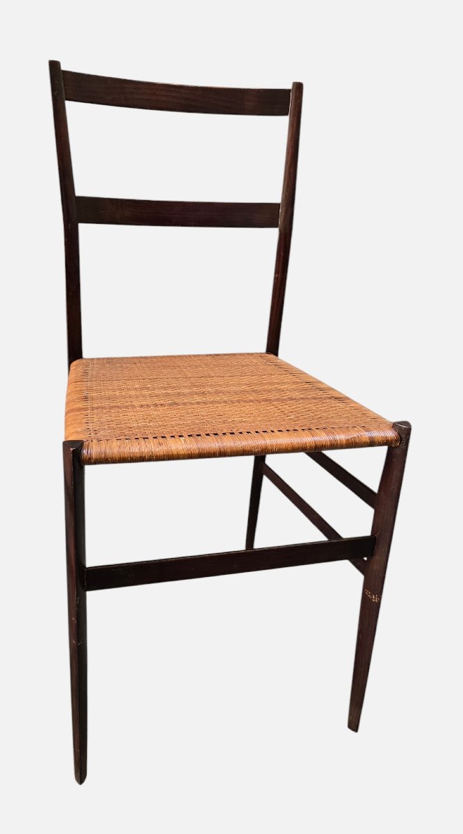 Gio Ponti, modèle 699 dit Superleggera, paire de chaises en frêne teinté assise en canne tressé-photo-4
