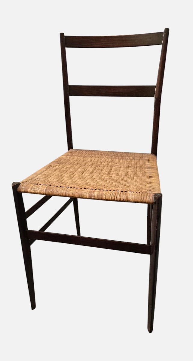 Gio Ponti, modèle 699 dit Superleggera, paire de chaises en frêne teinté assise en canne tressé-photo-1