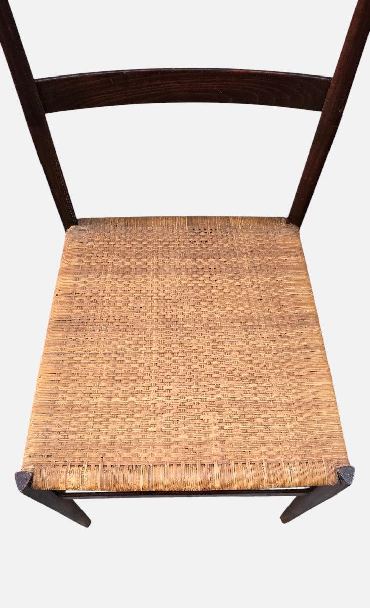 Gio Ponti, modèle 699 dit Superleggera, paire de chaises en frêne teinté assise en canne tressé-photo-2