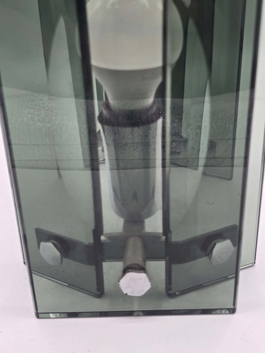 A Pendant Lamp Made Of Thick Green-gray Glass And Chrome-plated Metal, In The Style Of Fontana Arte, 1970-photo-2