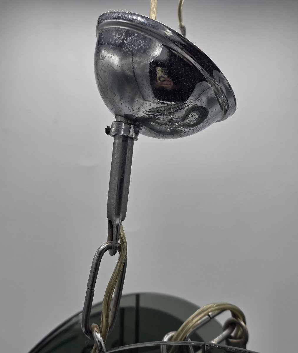 Suspension space age en verre épais vert gris fumé, dans le goût de Fontana Arte, vers 1970-photo-3
