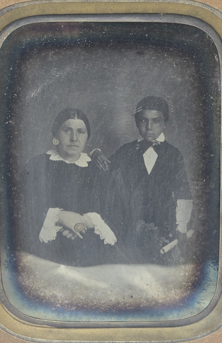 Daguerreotype, Portrait Of A Woman And A Young Boy, France, Circa 1850-photo-2