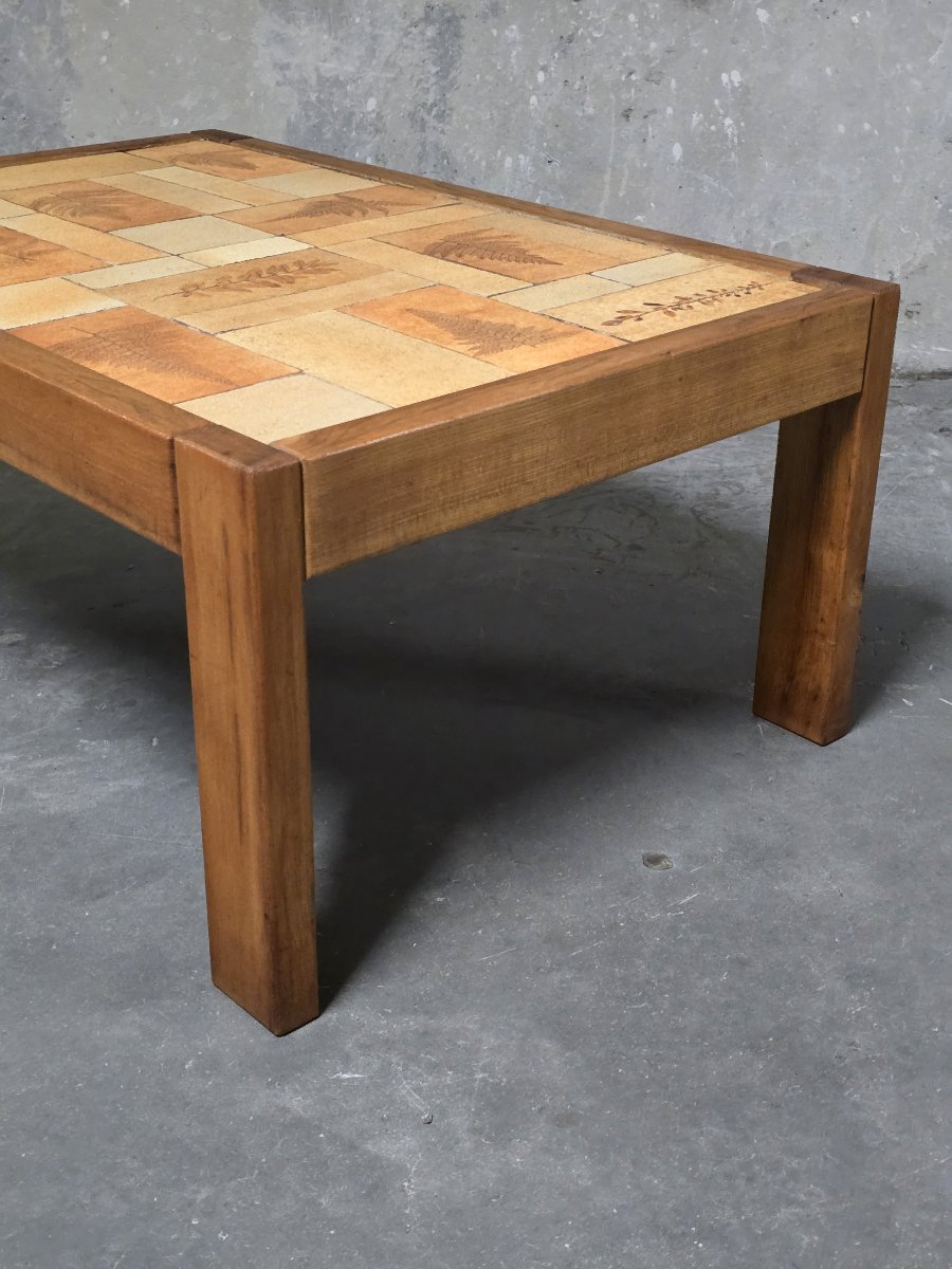 Raymonde Leduc - Table basse en bois et céramique, Vallauris, années 1960-photo-2