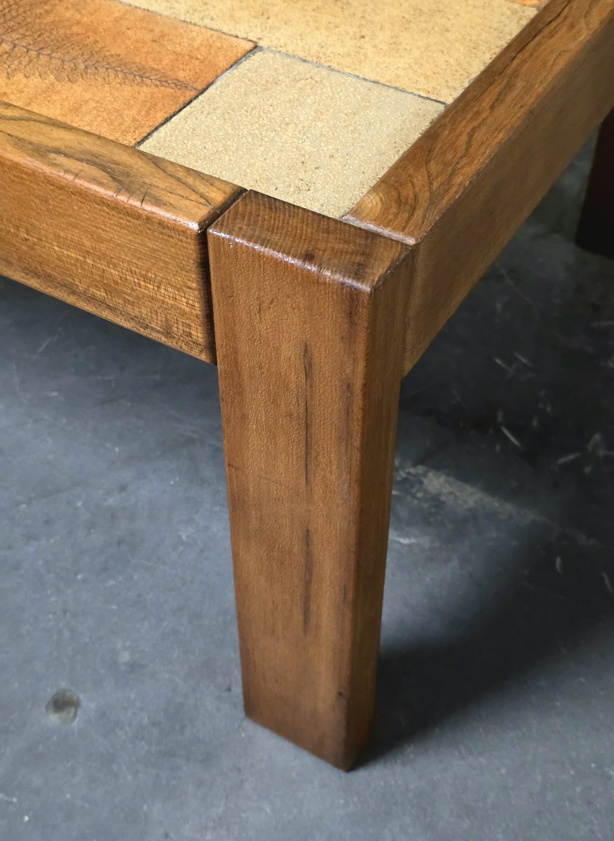Raymonde Leduc - Table basse en bois et céramique, Vallauris, années 1960-photo-4