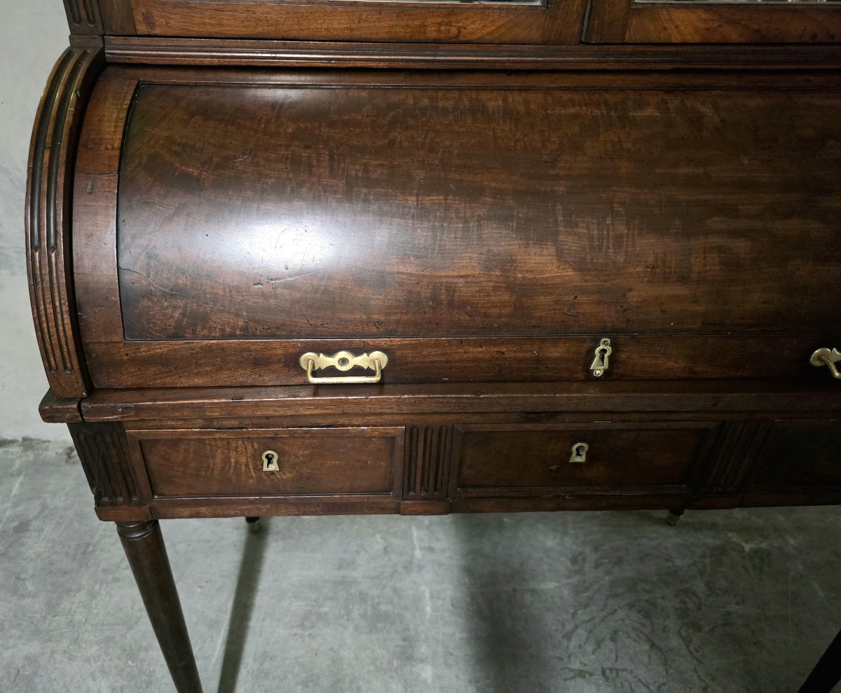 Bureau à cylindre en acajou et placage d’acajou, style Louis XVI, XIXe siècle-photo-3