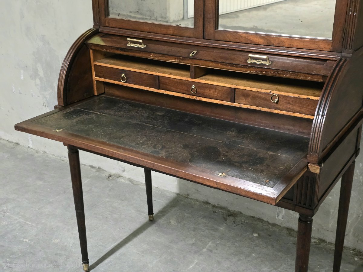 Bureau à cylindre en acajou et placage d’acajou, style Louis XVI, XIXe siècle-photo-2