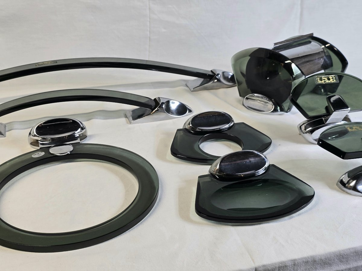 Ensemble de 8 accessoires de salle de bain vintage, dans l'esprit de Fontana Arte 1960/70-photo-2