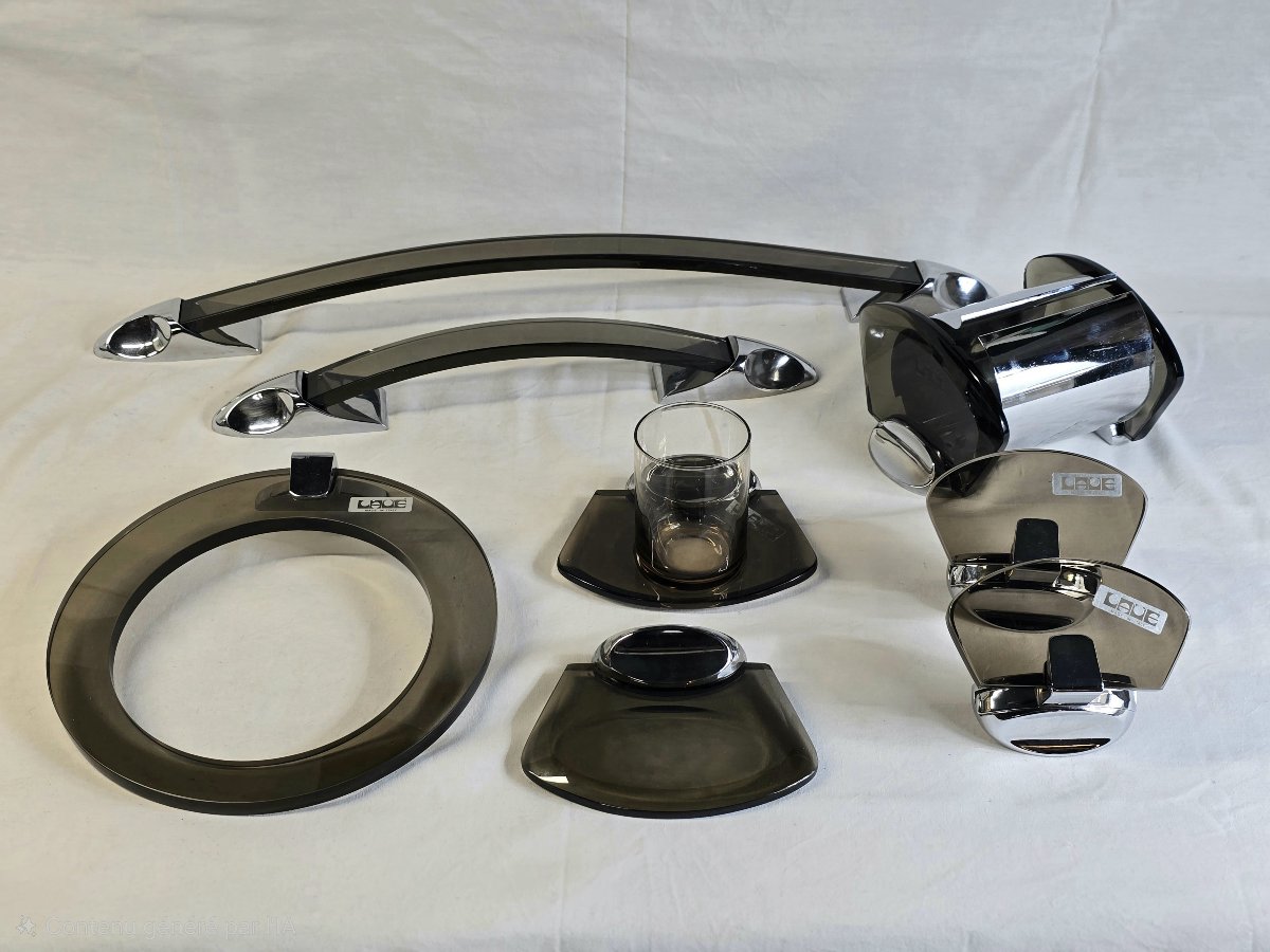 Ensemble de 8 accessoires de salle de bain dans l'esprit de Fontana Arte 1960/70