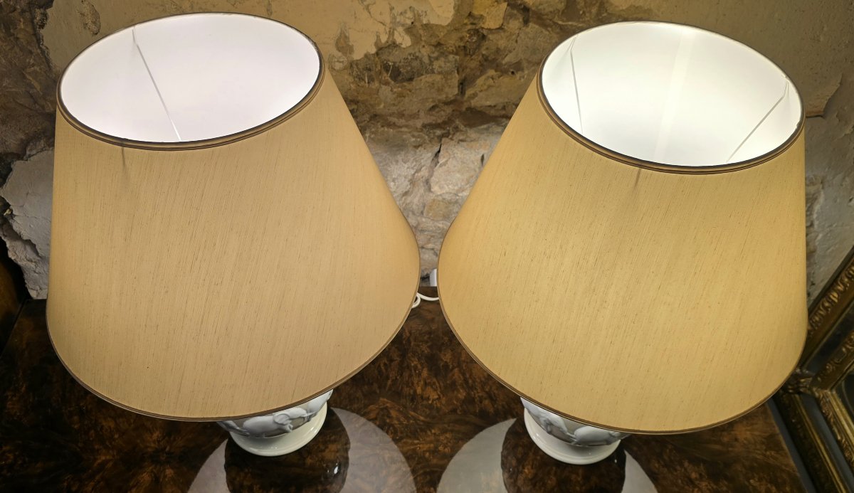 Pair Of Raynaud Limoges Lamps – Kenya Model – Bisque Elephants – 20th Century-photo-1
