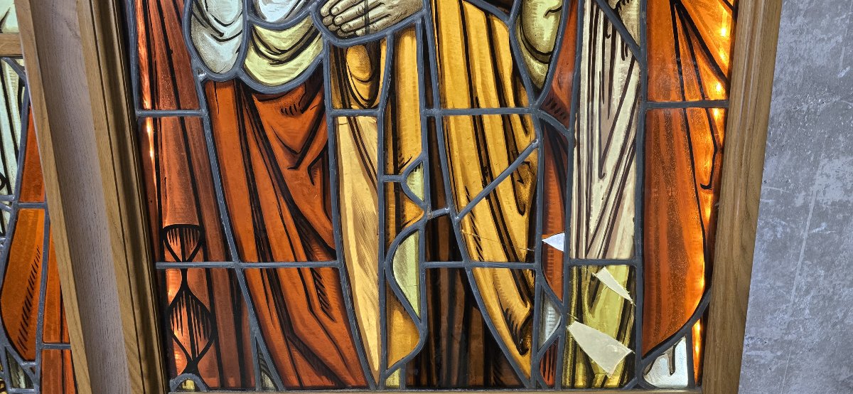 René BOUR – Atelier J. GALLAND & M. DAMON, Paris, Triptyque de trois vitraux vers 1925-photo-2
