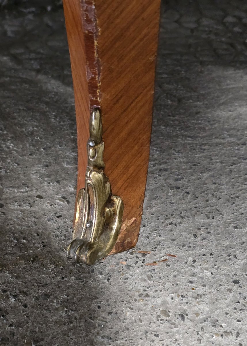 Semainier de style Louis XV en bois de placage marqueté  dessus de marbre et bronzes -photo-2