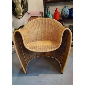 Fauteuils vintage en rotin Driade King Tubby de Miki Astori