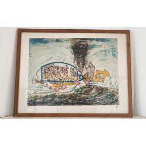 Roberto Matta Lithographie Originale Les Oh! Tomobiles 1972