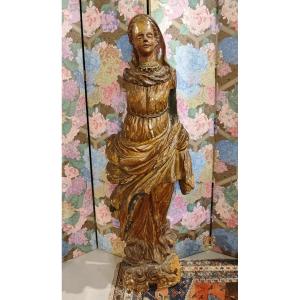 Vierge En Bois Sculpté -colonies Asie Sud Est - XVIIIeme