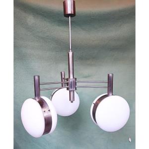 Modernist Aluminum And Opaline Chandelier 1970 Italy