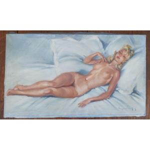 Eugène Leliepvre (1908-2013) Oil On Canvas, Lying Nude Woman, Signed 