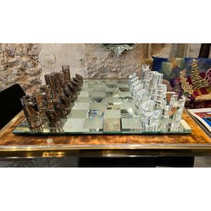 Michel Dumas Chess Set In Plexiglas Glass, 1970 Vintage Design