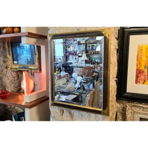Small Mirror In Brown And Gold Patinated Wood 58 Cm