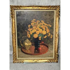 Oil On Wood Panel - Still Life - Leopold Wattecamps 1949