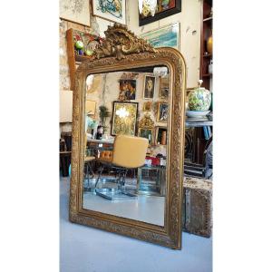 Grand miroir doré à fronton – époque Napoléon III - 136 cm