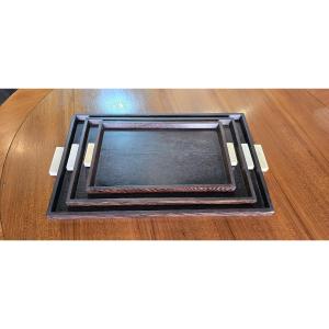 Ensemble de trois plateaux Art déco en bois teinté