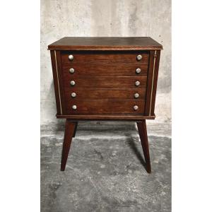 Meuble argenterie vide / meuble à couverts vintage sur pieds compas – années 50