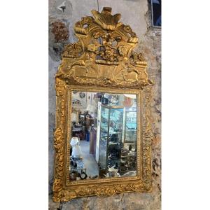 Regency Period Mirror With Carved And Gilded Wood Pediment - 18th Century