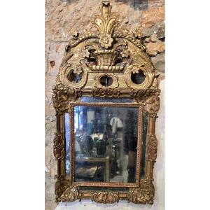 Regency Period Mirror With Carved And Gilded Wood Pediment - 18th Century