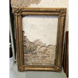 Cadre ancien en bois et stuc doré de style Louis XV – XIXe siècle – 103 x 76 cm
