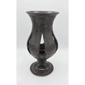 Jean Marais (1913-1998) — Photophore balustre en terre cuite émaillée noir lustré