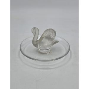 Lalique - Crystal Baguier With Swan Decoration, 20th Century