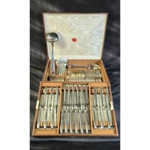 Ménagère ancienne en métal argenté SOH avec coffret – décor Art Déco