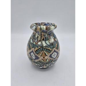 Jean Gerbino (1876-1966) Vallauris – Vase en terres mosaïquées à décor floral vers 1950