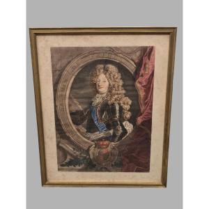 Gravure XVIIIe siècle–Portrait de Louis, Grand Dauphin de France – P. Drevet d'après H. Rigaud