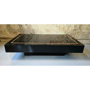 Jean-Claude Mahey, attribuée à – Table basse en laque noire et laiton, Maison Romeo, 1970