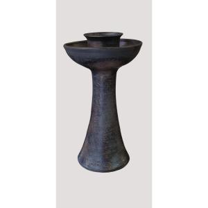 Jean Marais (1913-1998) – Vase / bougeoir en céramique émaillée brun-noir, signé – XXe siècle