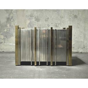 Romeo Rega For Zevi, Attributed To – Chrome-plated Metal And Brass Planter, Italy, 1970s