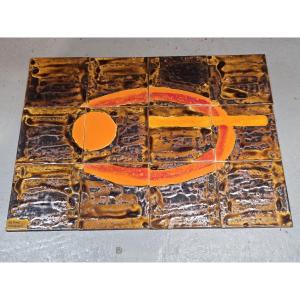 Set Of 12 Glazed Ceramic Tiles, "la Roue Vallauris" – Villeroy & Boch, Circa 1960–70