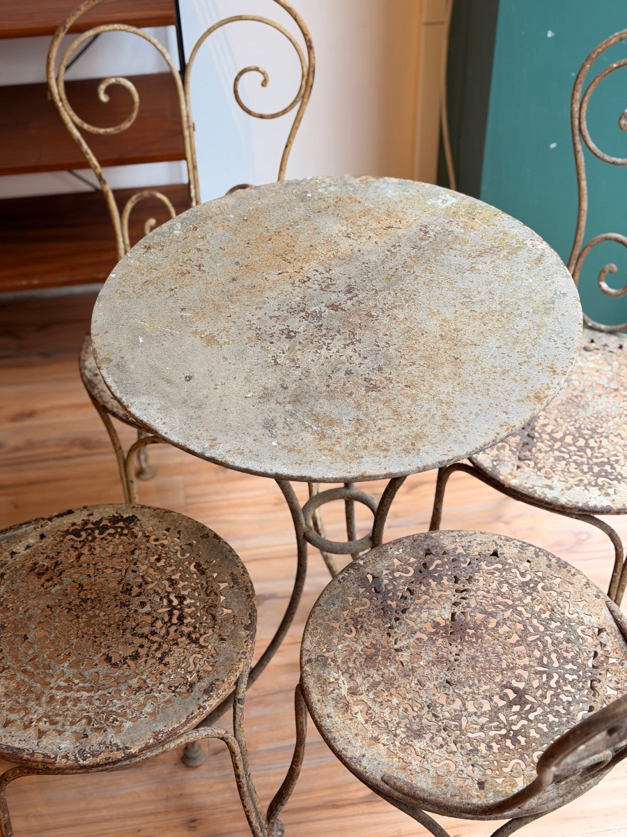 Salon de jardin en fer forgé – XIXe siècle, vers 1880, une table et quatre chaises-photo-3