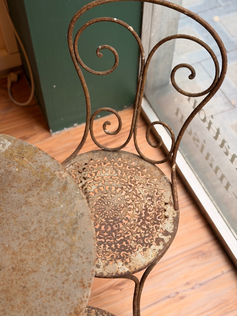 Salon de jardin en fer forgé – XIXe siècle, vers 1880, une table et quatre chaises-photo-4