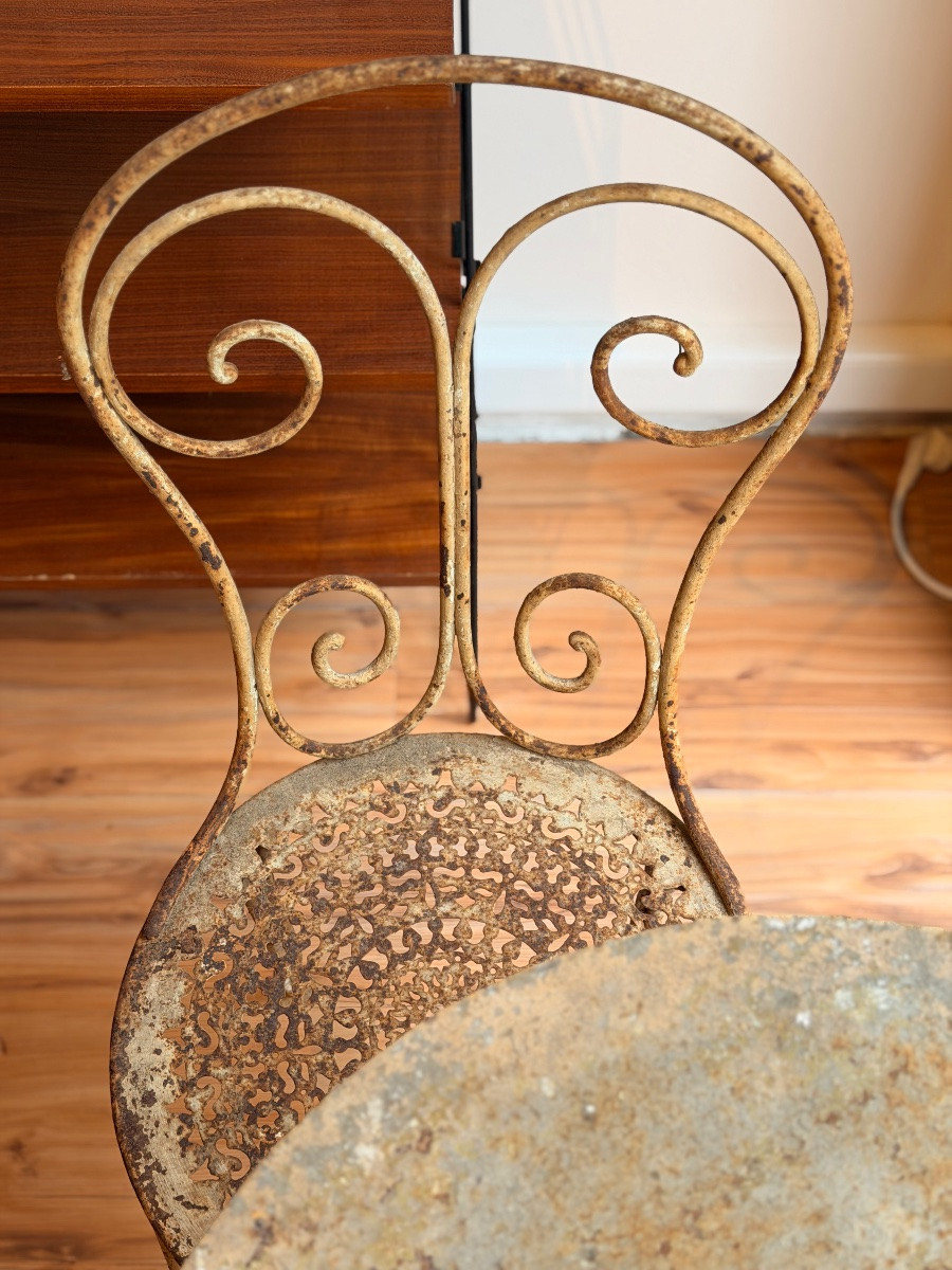 Salon de jardin en fer forgé – XIXe siècle, vers 1880, une table et quatre chaises-photo-5