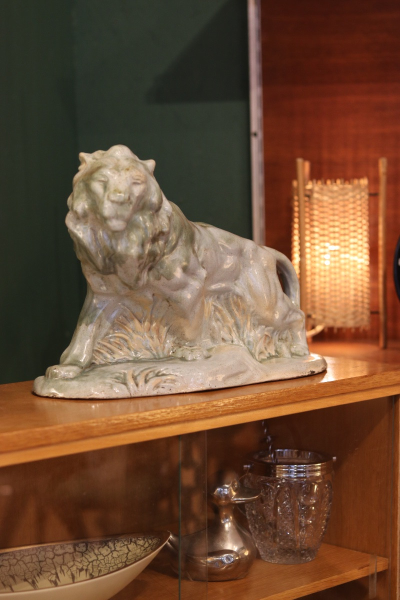 Sculpture en barbotine représentant un lion, manufacture Moulin des Loups, vers 1930-photo-2