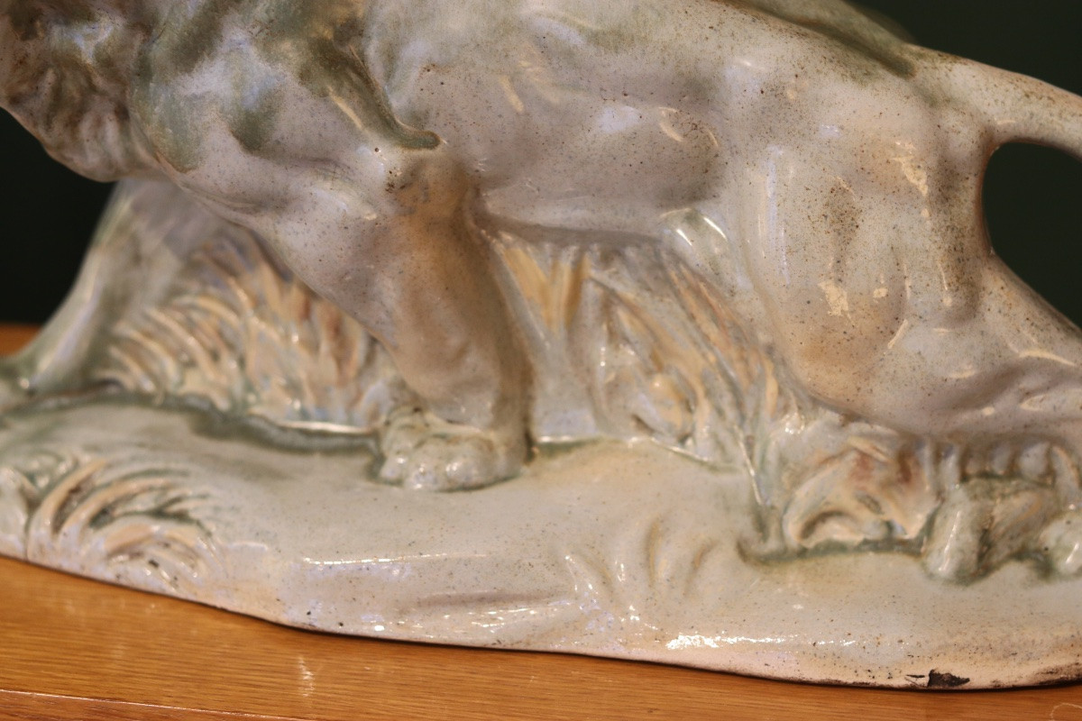 Sculpture en barbotine représentant un lion, manufacture Moulin des Loups, vers 1930-photo-4