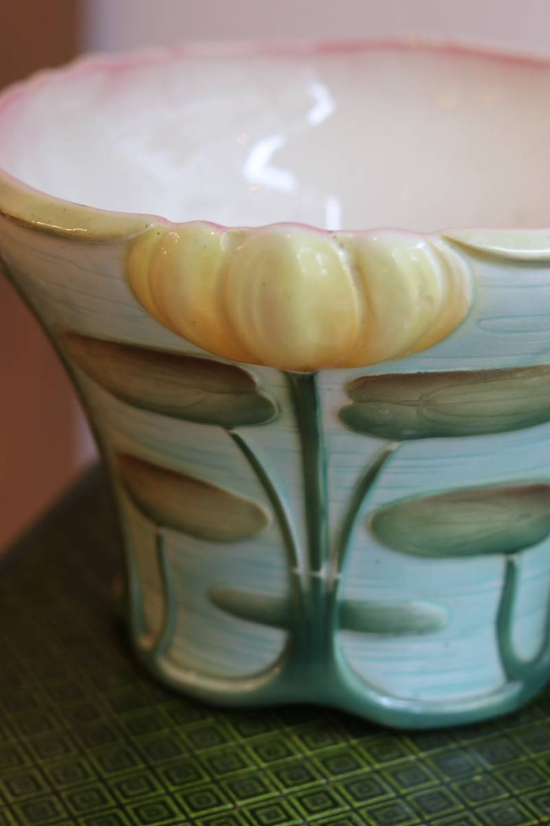 Paire de cache-pots Art Nouveau en barbotine, manufacture Saint-Clément, vers 1900-photo-2