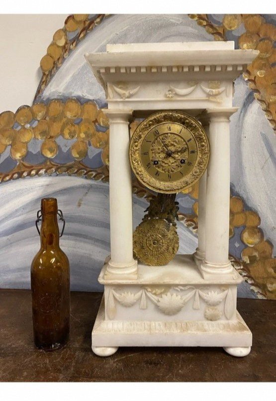 55cm Large Empire Pendulum Alabaster Marble Gilt Bronze XIXth Napoleon III Old