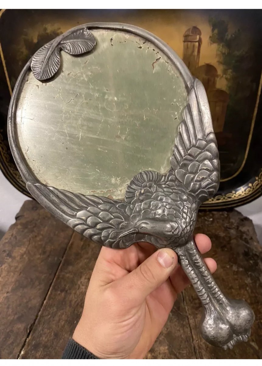 Mogins Ballin Danemark Miroir Face à Main étain Art Nouveau Jugendstil Deco