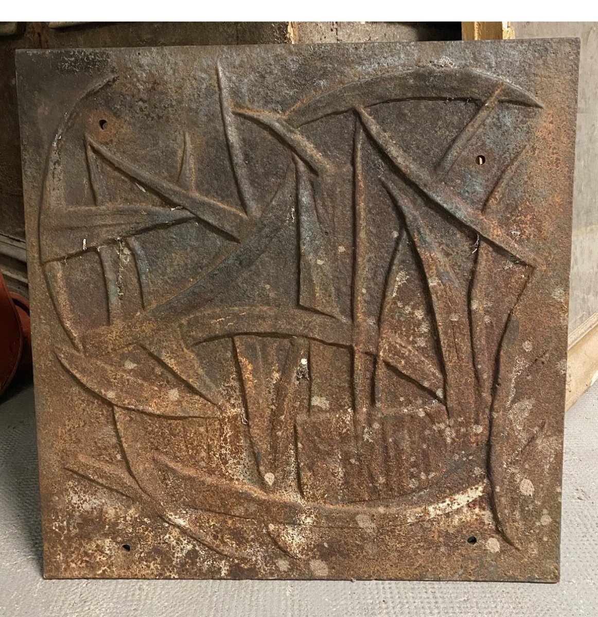 60x60cm Lecoff Deret Stern Plaque De Cheminée Fonte Vintage Design Art Moderne