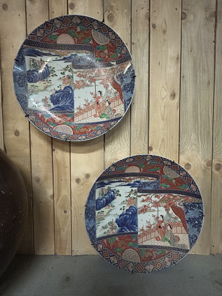 60cm Paire de Grand Plat Imari XIXeme Japon Japonais Ancien Napoléon III